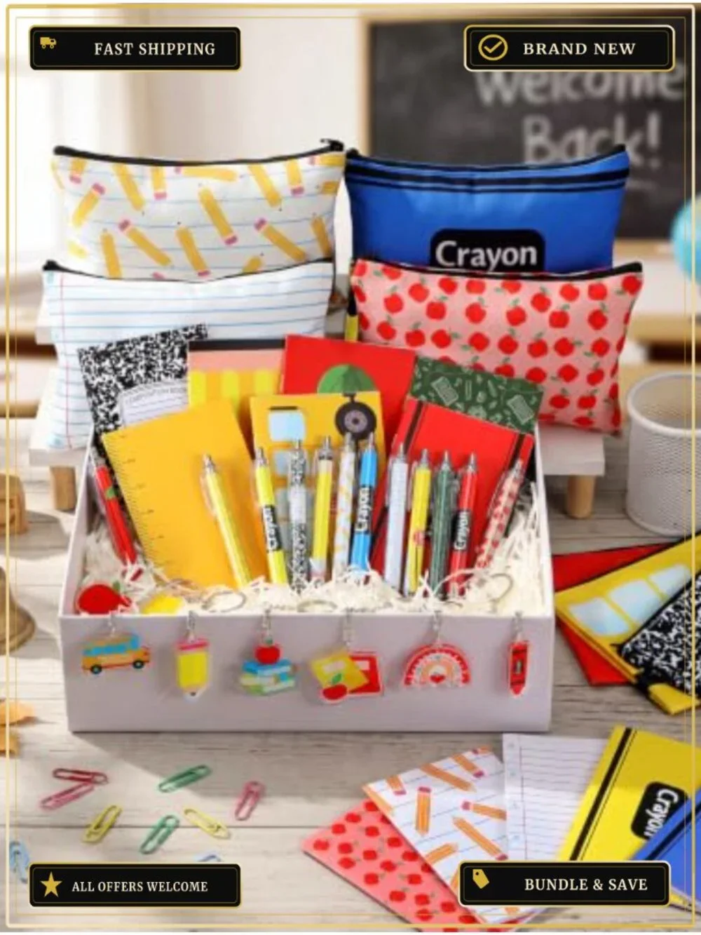 Back to School Teacher Gift Set 48 Pcs - Cosmetic Bags, Keychains, Notebooks,